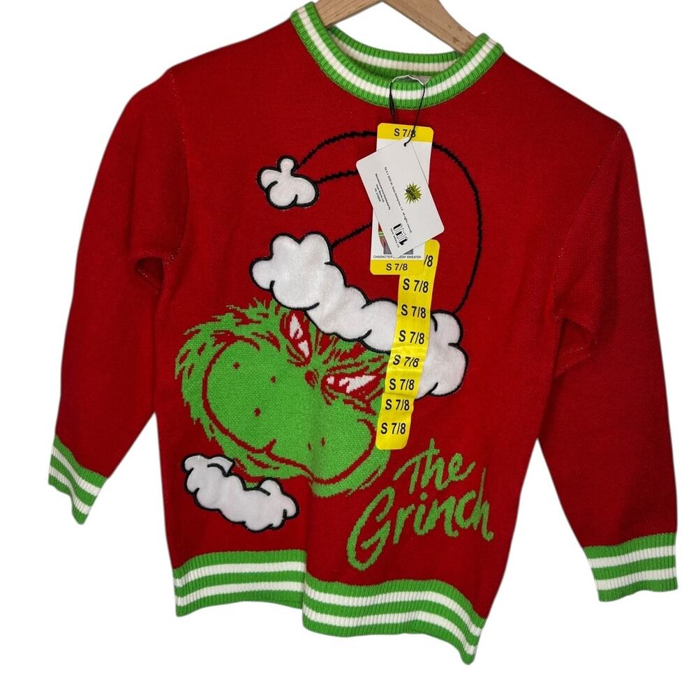 Dr Seuss Grinch Sweater Girls 7-8 NWT Christmas Holiday Graphic Knit